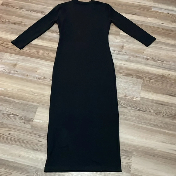 Zara knit midi dress Front cutouts Long sleeved Black Size S NWT Stretchy Sleek - Picture 9 of 12